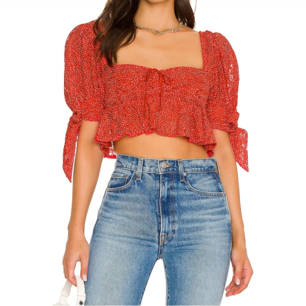 FOR LOVE & LEMONS cropped red polka dot top
